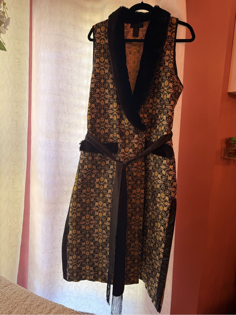 Steve Madden Longline Vest with Faux Fur Trim